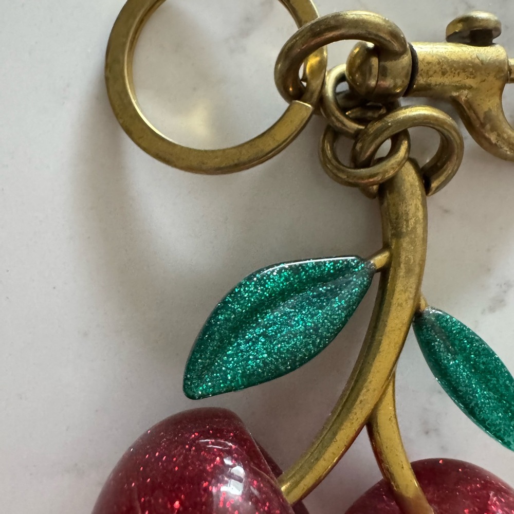 NWOT Large Cherry Charm Keychain - Red & Green - Picture 3 of 5